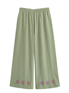Wild Floral Embroidery ,Bohemian Wide Leg Pants,Boho Trousers