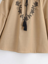 Load image into Gallery viewer, Wild Floral Embroidery ,Linen Cotton Shirts, Lace-up Tassel Boho Blusas
