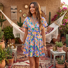 Load image into Gallery viewer, Wild Floral Print,Bohemian Mini Dress ,Beach Boho Dress
