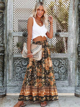 Load image into Gallery viewer, Black Floral Print，Bohemian Skirt，Boho Maxi Skirt
