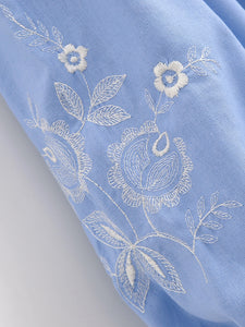 Floral Emberoidery, Linen Cotton Maxi Dress,Tassel Boho Dress