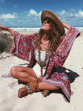 Load image into Gallery viewer, Boho Robe, Kimono Robe,Nova Red Floral
