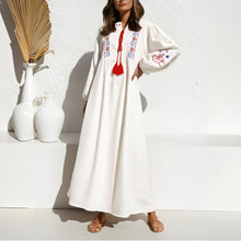 Load image into Gallery viewer, Retro Floral Emberoidery ,Lantern Sleeve Maxi Dress, Boho Dress
