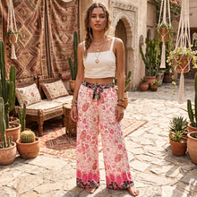 Load image into Gallery viewer, Pink Floral Print ,Bohemian Pant , Rayon Boho Pants
