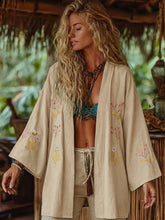 Load image into Gallery viewer, Flowers and Bees Embroidery, Beach Bohemian Kimono,Boho Bikini Cover-ups
