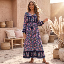 Load image into Gallery viewer, Peacock Green Floral ,Beach Bohemian Maxi Dress,Holiday Boho Dress
