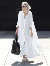 Load image into Gallery viewer, White Bohemian Maxi Sundress ,Boho Shirt Dress
