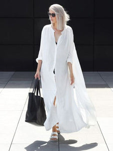 White Bohemian Maxi Sundress ,Boho Shirt Dress