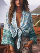 Load image into Gallery viewer, Bohemian Kimono, Boho Bikini Cover-ups,Green Floral Print
