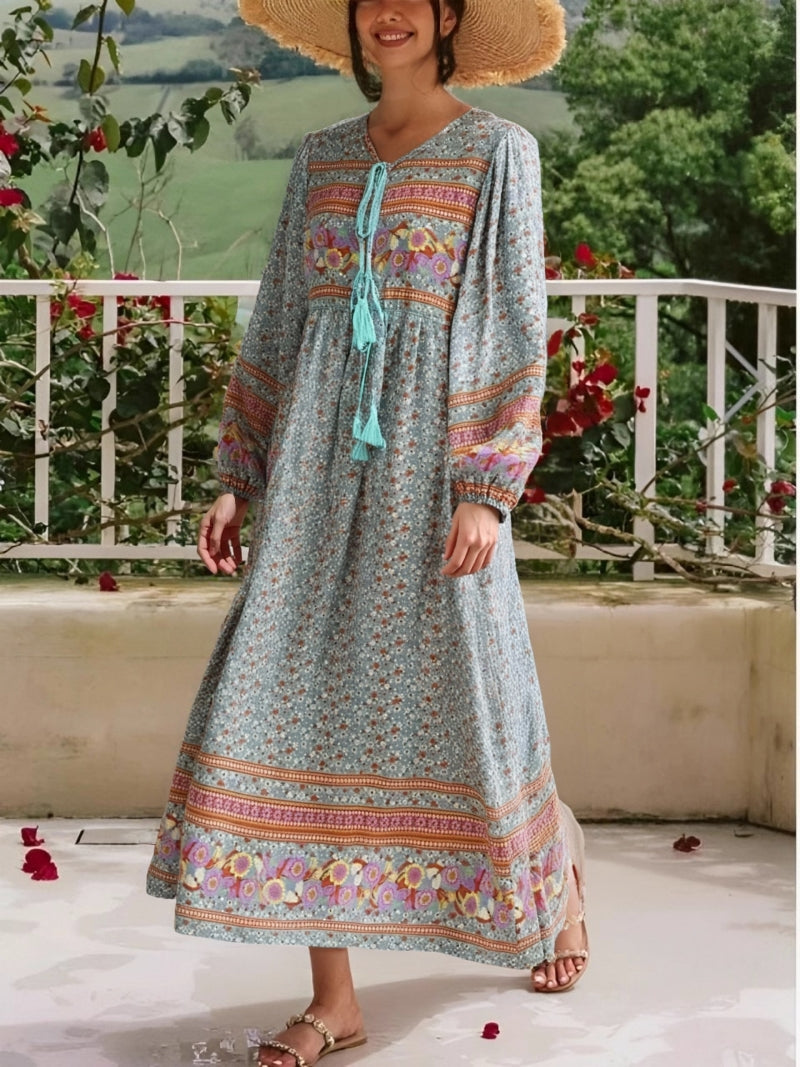 chinese dress ladies Green Floral Bohemian Maxi Dress,Rayon Boho Dress – Boho Queens