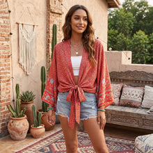 Load image into Gallery viewer, Bohemian Kimono, Boho Bikini Cover-ups,Red Floral
