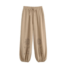 Load image into Gallery viewer, Sun Moon Embroidery ,Linen Cotton Baggy Pants ,Loose Yoga Trousers

