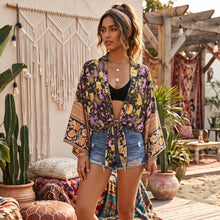 Load image into Gallery viewer, Boho Short Robe ,Bikini Cover-ups,Floral Print
