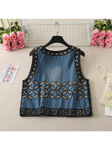 Denim Embroidery ,Suspender Vest ,Sequin Vest Waistcoat
