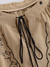 Load image into Gallery viewer, Retro Floral Embroidered, Linen Cotton Blouse ,Lace-up Boho Shirt
