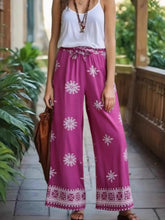 Load image into Gallery viewer, Purple Floral , Wide Leg Pants with Pockets ,Vacation Boho Pant
