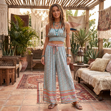 Load image into Gallery viewer, Green Floral Two Piece Outfits,Rayon Cotton Boho Sets
