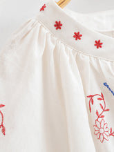 Load image into Gallery viewer, Retro Floral Embroidered, Linen Cotton Blouse ,Lace-up Boho Shirt
