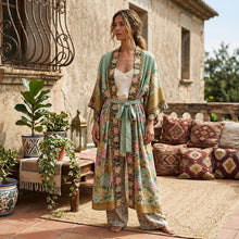 Load image into Gallery viewer, Boho Kimono ,Bikini Cover-Ups,Green Peacock Print
