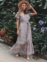 Load image into Gallery viewer, Leopard Print, Boho Dress ,Bohemian Wrap Dress

