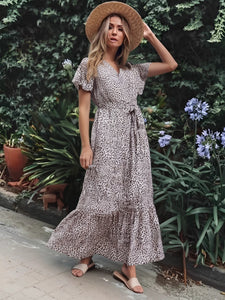 Leopard Print, Boho Dress ,Bohemian Wrap Dress