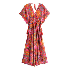 Load image into Gallery viewer, Red Floral  Bohemian Maxi Dress，Rayon Cotton Beach Boho Dress
