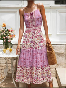 Pink floral print,Boho sundress,Boho maxi dress