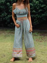 Load image into Gallery viewer, Green Floral Two Piece Outfits,Rayon Cotton Boho Sets
