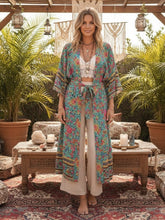Load image into Gallery viewer, Green Floral Print,Bohemian Kimono,Boho Robe

