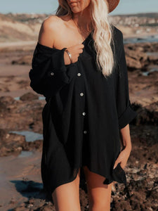Bohemian Mini Dress,White Boho Shirt Dress