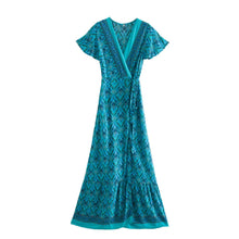 Load image into Gallery viewer, Boho Dress, Bohemian Maxi Dress,Green Floral Print
