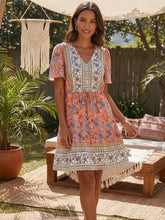 Load image into Gallery viewer, Wild Floral Print, Summer Bohemian Mini Dress,Vacation Boho Dress
