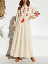 Load image into Gallery viewer, Floral Emberoidery ,Bohemian Maxi Dress ,Linen Cotton Dress
