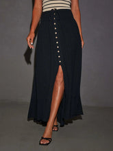 Load image into Gallery viewer, Single Breasted  Beach Bohemian Maxi Skirt, Split Boho Skirt
