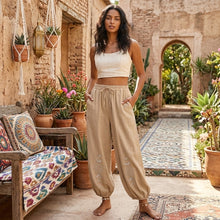Load image into Gallery viewer, Sun Moon Embroidery ,Linen Cotton Baggy Pants ,Loose Yoga Trousers

