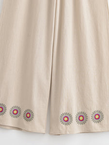 Wild Floral Embroidery ,Bohemian Wide Leg Pants,Boho Trousers