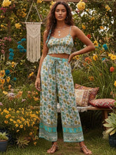 Load image into Gallery viewer, Boho Sets, Green Floral Print ,Pants and Tops
