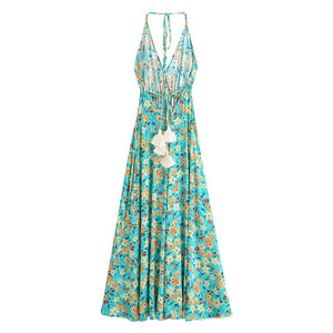 Wild Floral ,Open Back,Strapless Boho Dress