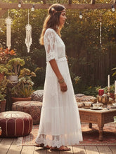 Load image into Gallery viewer, White Lace Embroidery,Bohemian Maxi Dress,Wedding Dress
