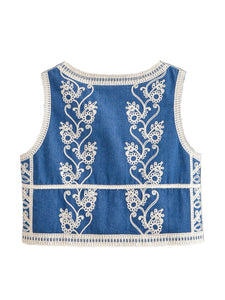 Denim Embroidery ,Suspender Vest ,Sequin Vest Waistcoat