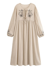 Load image into Gallery viewer, Retro Linen Cotton, Butterfly Embroidery ,Tassel Maxi  Boho Dress
