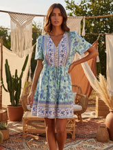 Load image into Gallery viewer, Wild Floral Print, Summer Bohemian Mini Dress,Vacation Boho Dress
