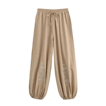 Load image into Gallery viewer, Sun Moon Embroidery ,Linen Cotton Baggy Pants ,Loose Yoga Trousers
