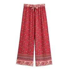 Load image into Gallery viewer, Red Floral , Wide Leg Pants,Loose Vacation Boho Pants
