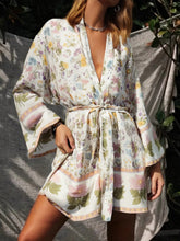 Load image into Gallery viewer, Boho Short Robe, Kimono Robe,Alisa Yellow Floral

