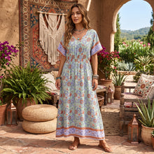 Load image into Gallery viewer, Wild Floral Print ,Short Sleeve Maxi Dress ,Rayon Boho Dress
