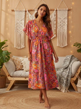 Load image into Gallery viewer, Red Floral  Bohemian Maxi Dress，Rayon Cotton Beach Boho Dress
