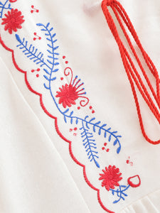 Floral Emberoidery, Linen Cotton Maxi Dress,Tassel Boho Dress