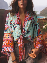 Load image into Gallery viewer, Peacock Floral Print,Short Kimono , Boho Cover-ups
