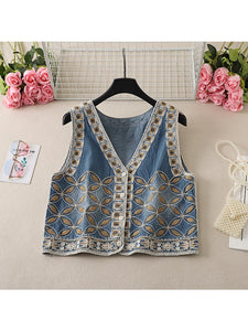 Denim Embroidery ,Suspender Vest ,Sequin Vest Waistcoat